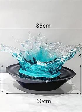 现代大厅悬挂水滴吊饰玄关软装饰品透明树脂落地浪花摆件客厅雕塑