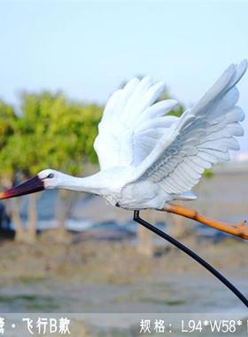 室外仿真仙鹤雕塑水景池塘白鹤装饰假山花园售楼部玻璃钢白鹭摆件