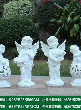 欧式户外花园酒店园林庭院玻璃钢雕塑小天使花盆别墅装饰人物摆件