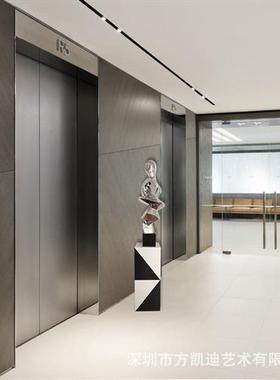 黑白双色大理石底座酒店装饰品雕塑摆件客厅展示台艺术品摆台