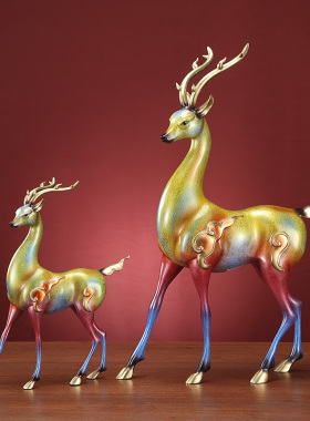九色鹿铜摆件新中式铜鹿摆件铜器工艺品客厅玄关装饰品开业礼品