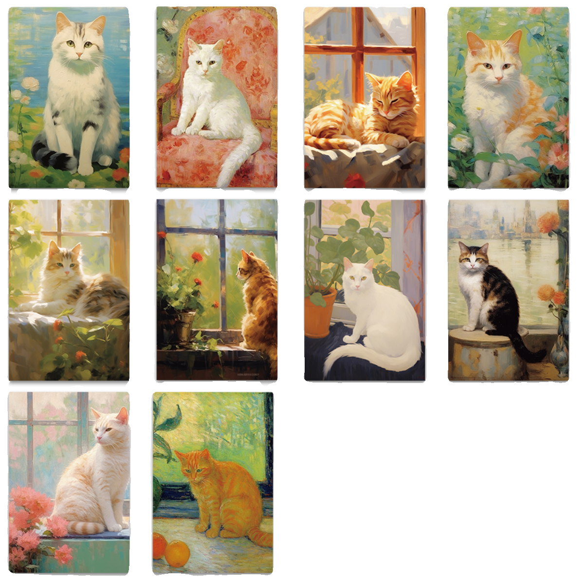 可爱动物明信片复古油画小猫咪卡通贺卡房间墙面装饰生日留言卡片