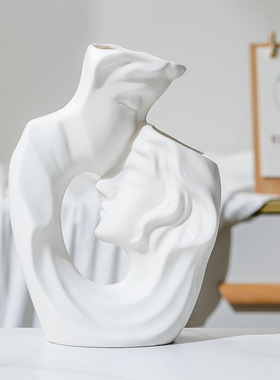 极速陶瓷花瓶人物白色陶瓷花瓶家居客H厅装饰陶瓷工艺品摆件礼物