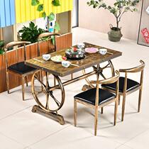 Hot pot table induction cookery integrated hotel Commercial table Barbecue Table Barbecue smoke-free fire pot shop table and chairs combined set