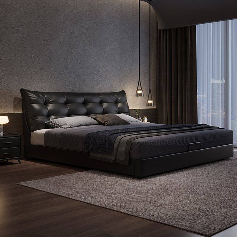 意式极简复古风泡芙黑色皮床家用小户型主卧双人床婚床储物软包床,淘宝优惠券,粉丝福利购,淘宝优惠卷