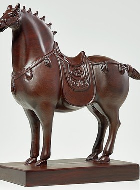 黑檀木雕唐马f摆件实木质雕刻动物生肖马家居装饰办公室红木工艺