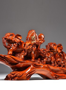 花梨木雕大象摆饰实木雕刻吉祥五象动物家居客P厅装饰品红木工艺