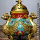 Antique antique pure copper cloisonné cloisonné enamel gilt three-crane tripod foot incense burner ornaments home retro