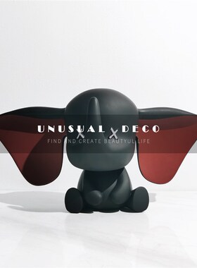 现代简约银c色黑色小飞象摆件雕塑样板房售楼处玄关客厅雕塑台饰