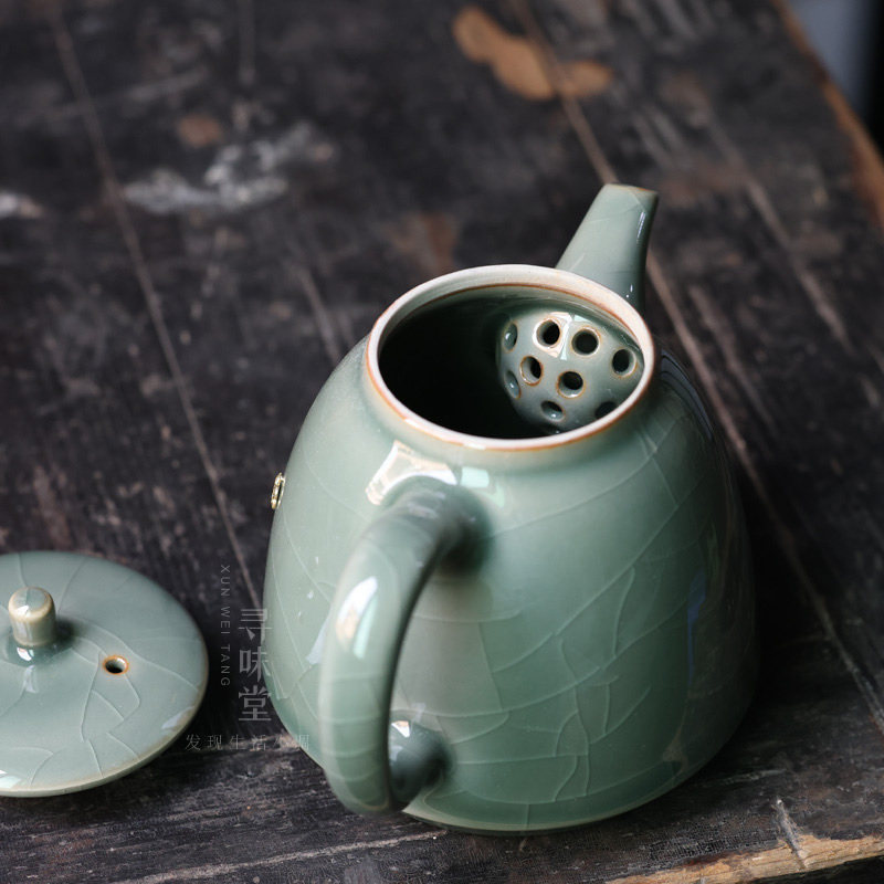 手工锔钉a青瓷茶壶秘色瓷开片手执壶高档冰裂釉陶瓷哥窑功夫茶具,淘宝优惠券,粉丝福利购,淘宝优惠卷