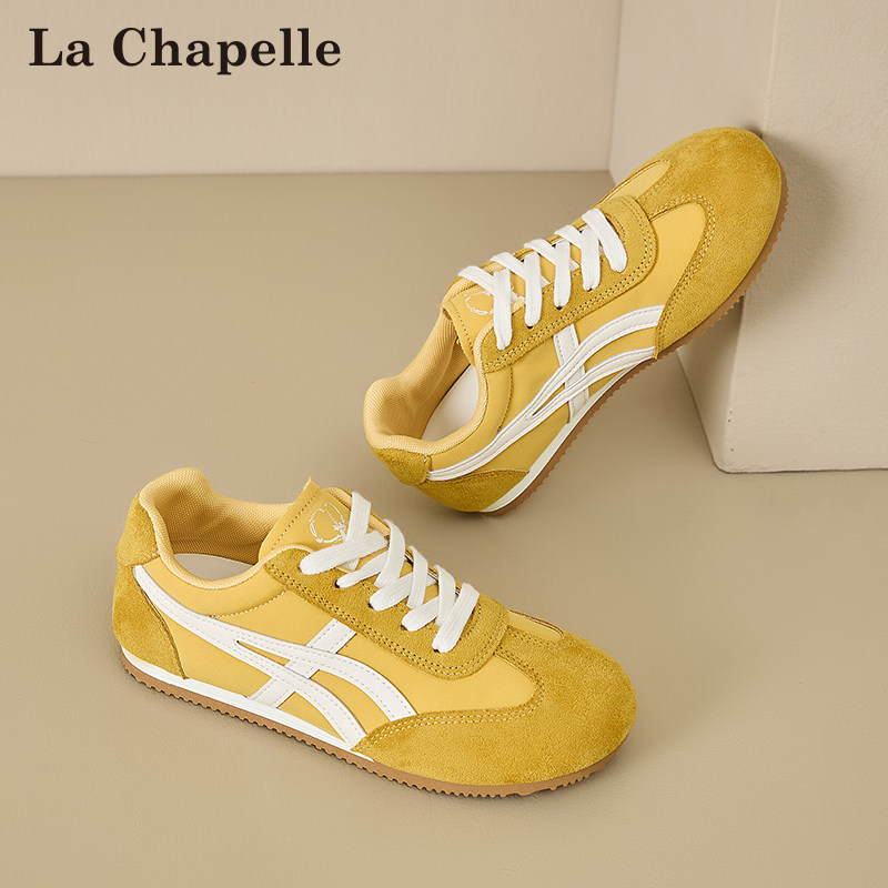 拉夏贝尔黄色德训鞋女2025新款秋冬爆款加绒阿甘鞋子运动休闲板鞋,淘宝优惠券,粉丝福利购,淘宝优惠卷