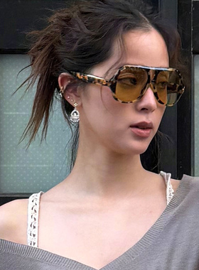 欧阳娜娜同款豹纹框茶片大框墨镜欧美复古方形显瘦蛤蟆镜太阳眼镜