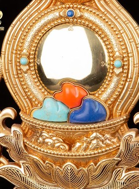 慧宝西藏铜八瑞j物七珍八宝吉祥物家居室内藏式复古莲花底座摆件