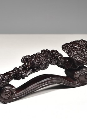 黑檀木雕灵芝如意摆件实木雕刻家居中式玄关装饰T电视柜工艺品送