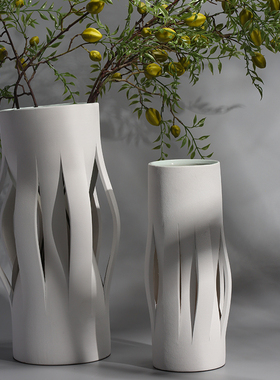简约现代极简样板k房客厅白色不规则陶瓷花瓶花器展示厅售楼处摆