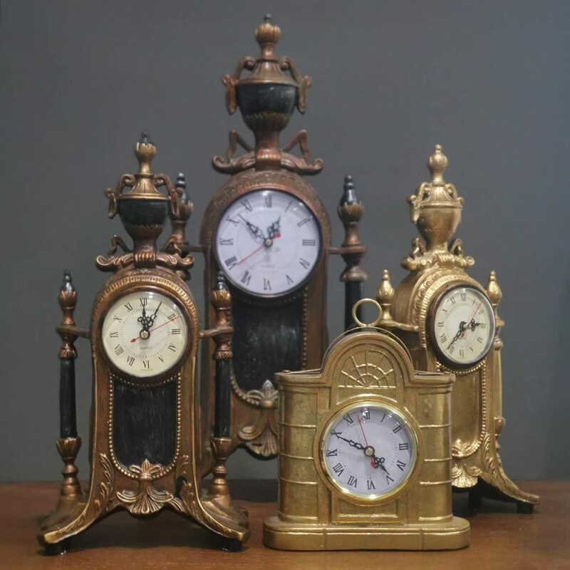 欧式钟表客厅时钟摆件大号坐钟复古仿铜金色座钟美式仿古台钟包邮-图2