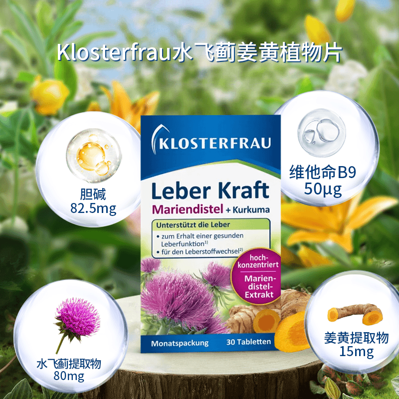 德国修女水飞蓟姜黄胆碱植物片三盒装c德国修女Klosterfrau海外 - 图0