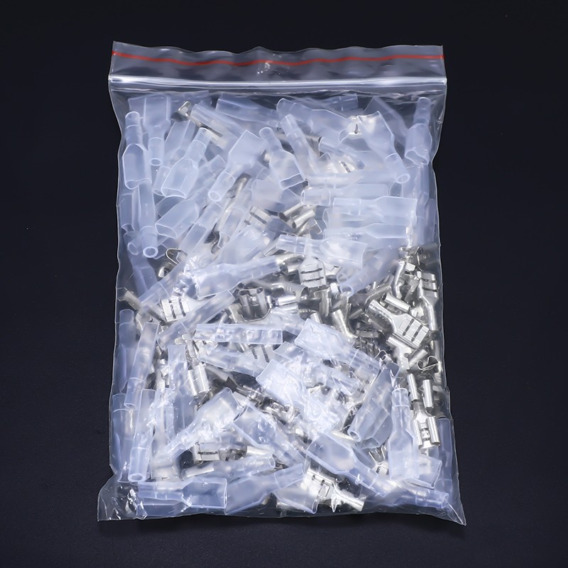 100套 6.3插簧+护套 0.4厚母头铜接插件插拔式冷压接线端子连接器 - 图1