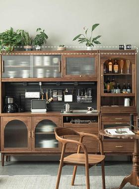 北美实木黑胡桃木餐边柜一体靠墙日式简约化茶水柜储物柜收纳高柜