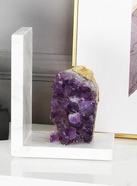 现代简约样板房间紫水晶书挡书立书靠摆件办公室书房家居装饰品