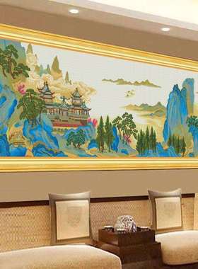 名画苓岩绮阁十字绣2022年新款线绣客厅名画风景高端大气手工刺绣