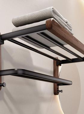 胡桃木浴室置物架免打孔卫生间壁挂架毛巾浴巾架子洗手间厕所民宿