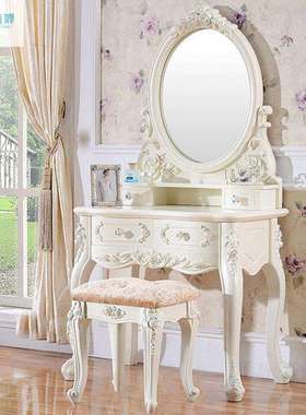 欧式梳妆台卧室化妆桌子网红新款小户型房间化妆台描银公主梳妆桌