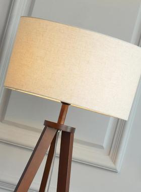 实木三支脚落地灯欧美客厅玄关可调高度氛围灯卧室书房复古立式灯