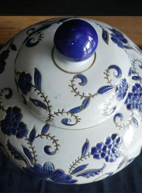 陶瓷器青花瓷储物罐手工陶罐摆件客厅插花博古架装饰品花瓶