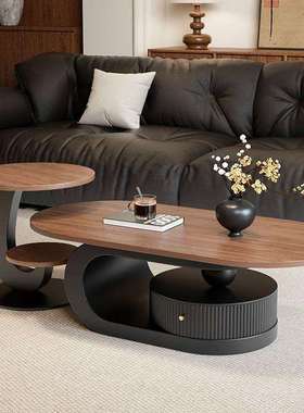 法式复古风胡桃木色茶几桌轻奢高级感小户型中古风茶台客厅家用