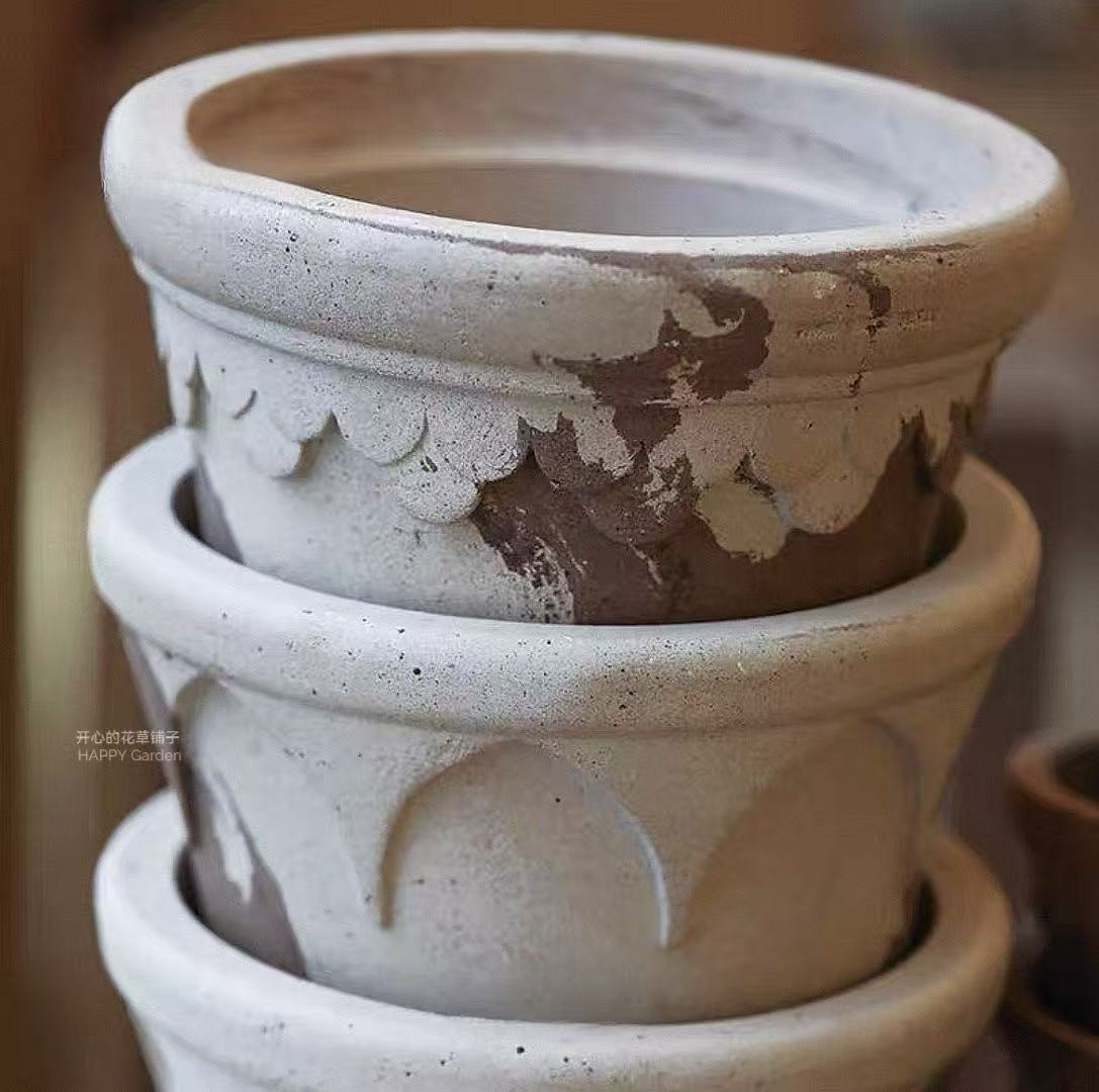 粗陶花盆透气透水 天然陶土 花边牛奶ins风 简约阳台花园落地窗,淘宝优惠券,粉丝福利购,淘宝优惠卷