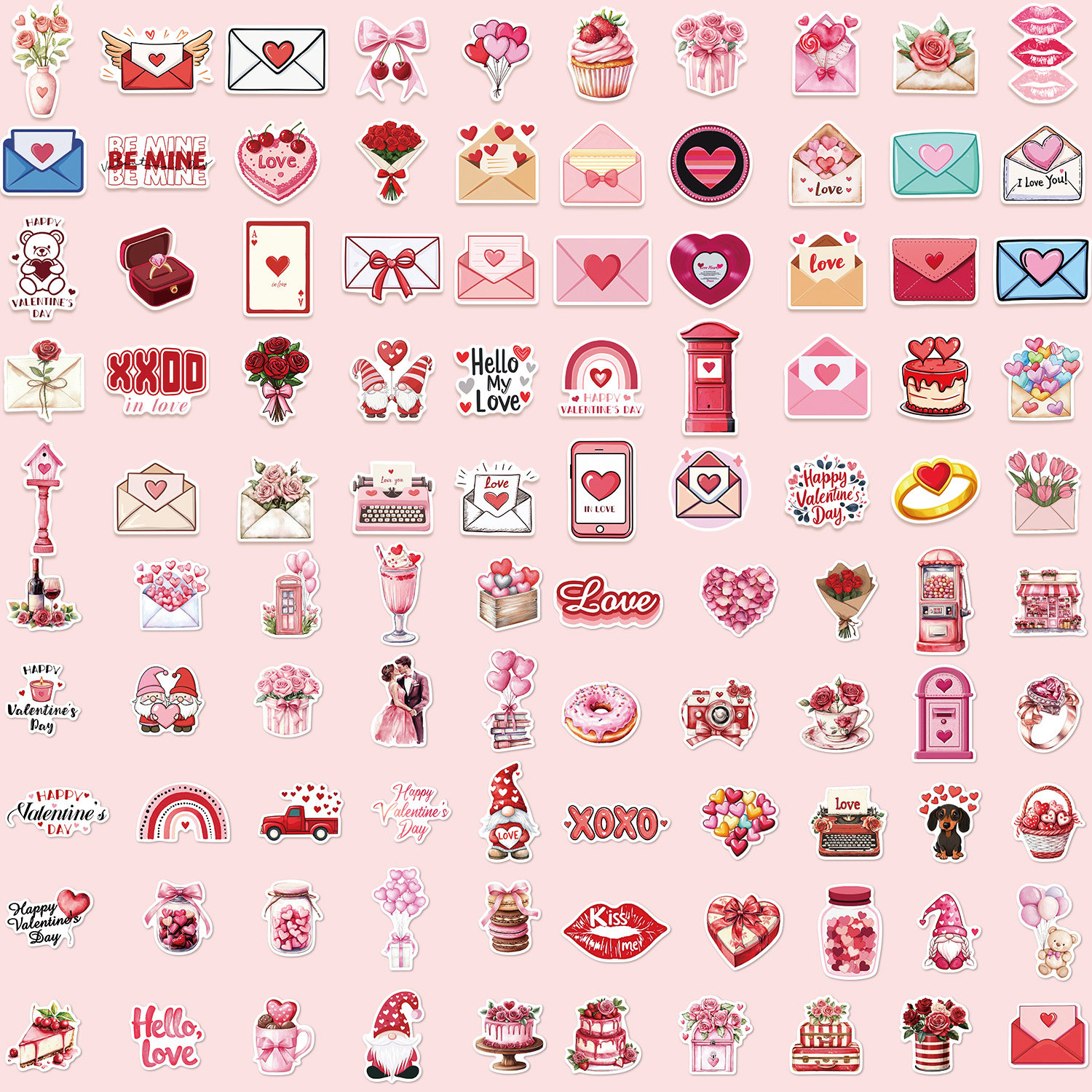 100张粉色情人节装饰贴纸浪漫可爱ins风手机壳笔记本电脑DIY贴画