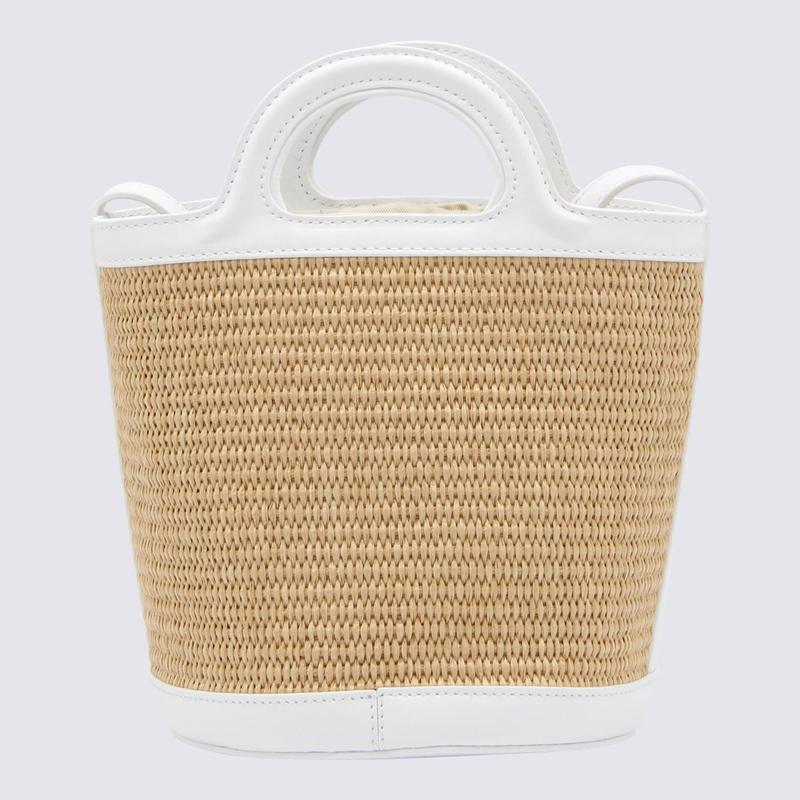 MARNI WHITE LEATHER AND BEIGE RAFFIA TROPICALIA HANDLE BAG - 图0