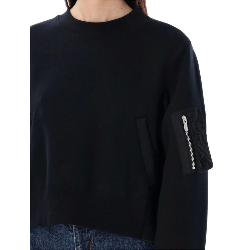 SACAI CREWNECK PLEATED CHIFFON BACK - 图1