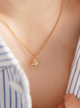 JoJo｜镀真金四芒星锆石叠戴百搭小金豆极细珍珠项链锁骨链叠戴