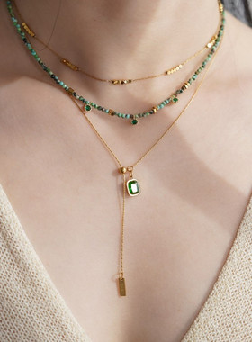 小众爆款非洲松石祖母绿串珠项链