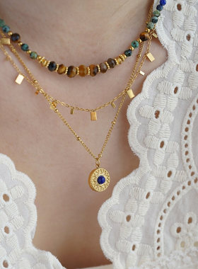 设计师款虎眼石松石青金石项链