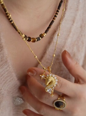 文艺复古高级虎眼石方珠项链