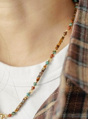 手工焦糖复古虎眼石吊坠项链