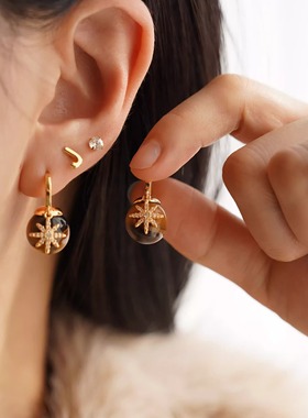 JoJo｜设计师款可调节钻切虎眼石双层Choker星月颈链叠戴项链