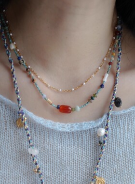 设计师款手工多巴胺玛瑙米珠项链