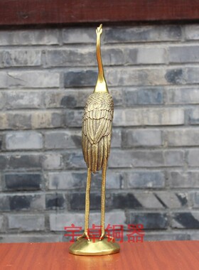 宇卓铜器纯铜丹顶鹤黄铜丹顶鹤仙J鹤一对工艺品桌面摆件