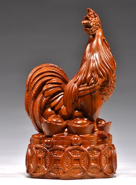 花梨木雕公鸡摆件工艺品家居w实木装饰品办公室桌面十二生肖鸡摆