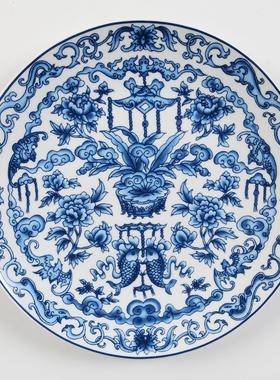 青花陶瓷挂盘背景墙面中式装饰盘子客厅饭厅酒店家居摆饰壁饰挂件