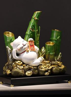 节节高升招财躺赢猫摆件客厅旺宅电视柜装饰品树脂摆设新居新中式