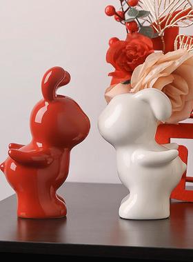 结婚礼物送新人情侣兔子陶瓷摆件家居饰品创意订婚新婚礼品送闺蜜