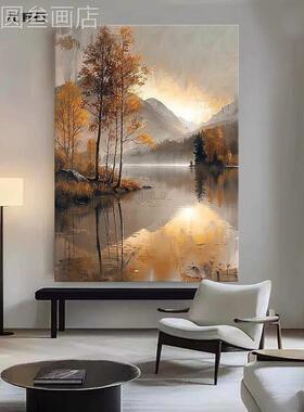 高山流水挂聚财纯手绘画现代风油景装饰画客厅玄关发画美式沙墙画