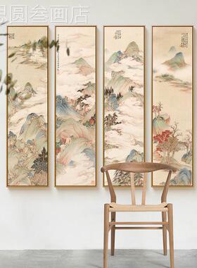 新中式厅竖关版背景装饰画酒店民墙宿玄长条走廊挂画客郑文定做