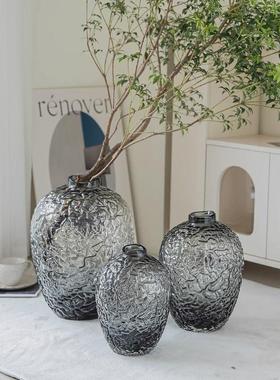 轻奢现代锤纹创意吊钟玻璃u花瓶桌面家居插花三件套售楼处装饰摆