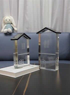 北欧创意水晶建筑模型艺术摆w件样板房电视柜茶几客厅家居桌面软